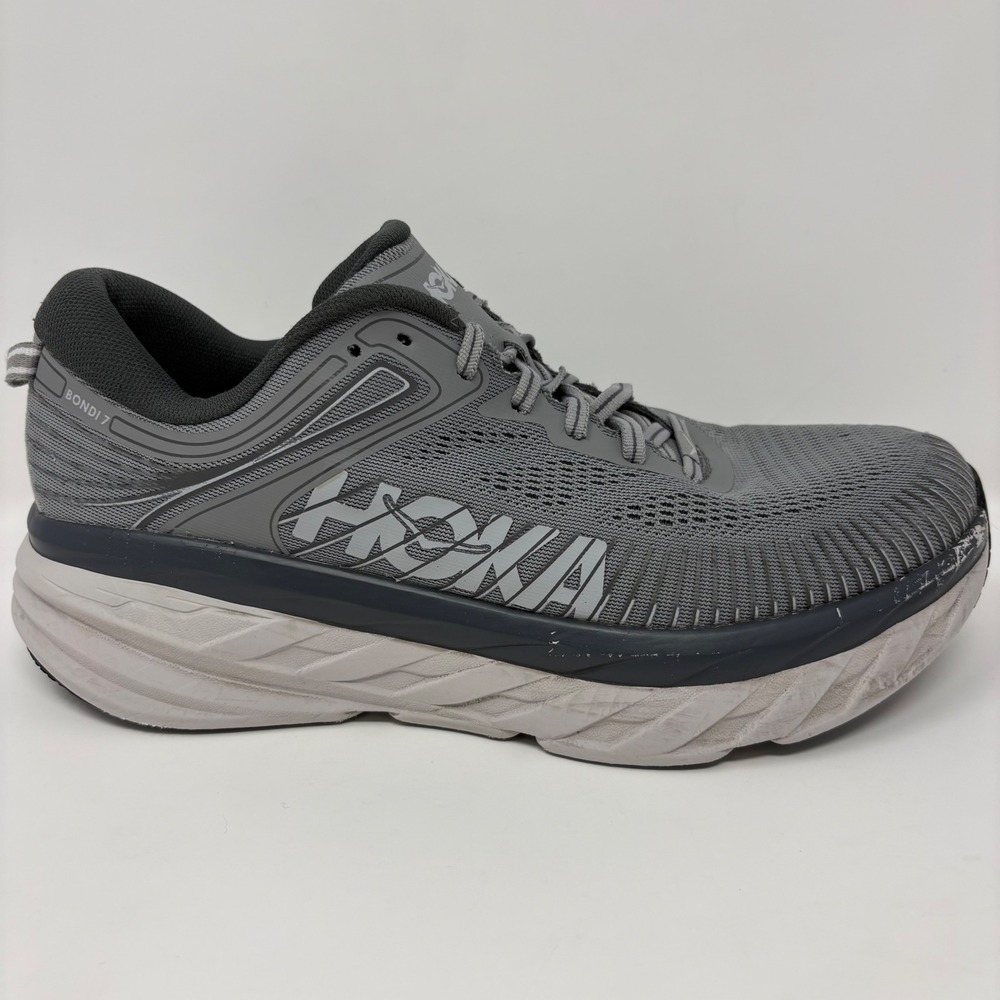 Hoka Bondi 7 Mens Size 9 Grey White Athletic Running Shoes Sneakers